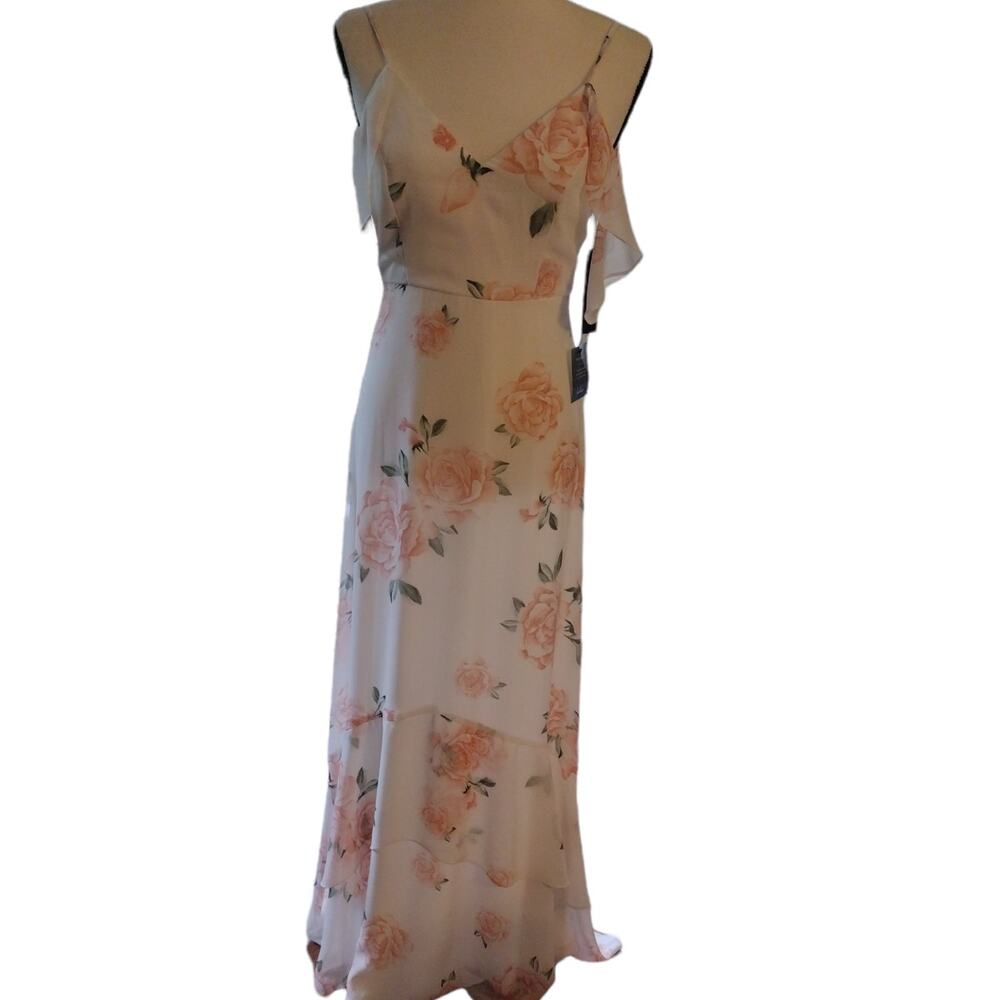 Lulu’s Dress Women's Size S Take You There Maxi Ivory Chiffon Peach Floral Print